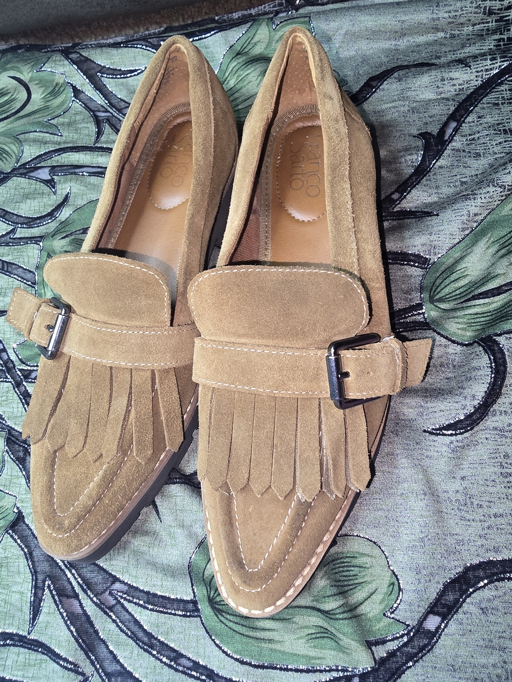 Franco Sarto Cognac Suede Kiltie Loafers with Buckle - Picture 3 of 4